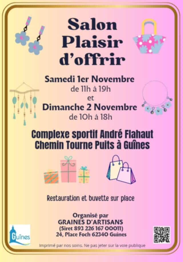Salon artisanal à GUÎNES (62) "Plaisir d’Offrir" - 1&2/11/2025